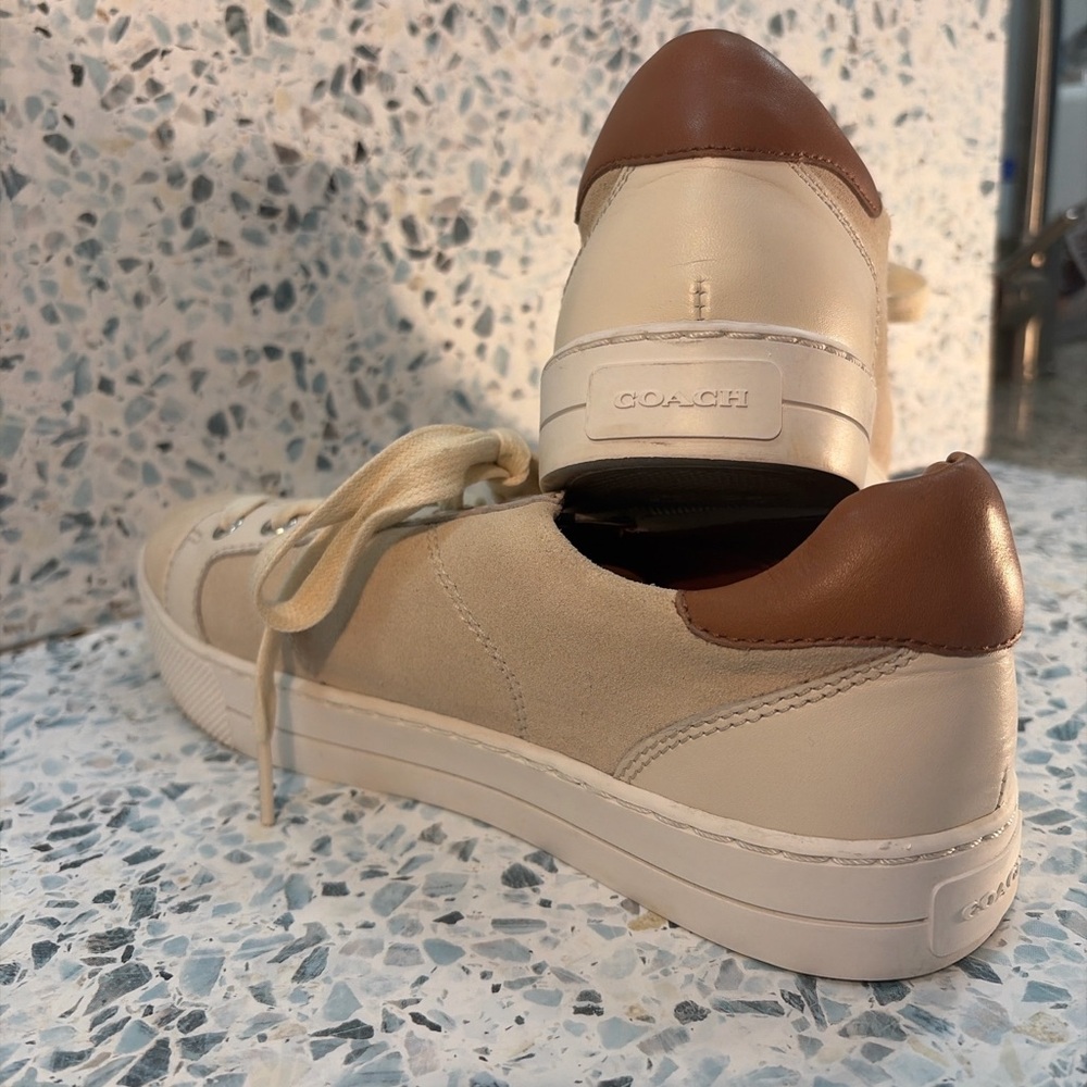 Coach Paddy A01987 Beige Suede Leather Low Top Sneakers Women’s 8.5 - Picture 2 of 8